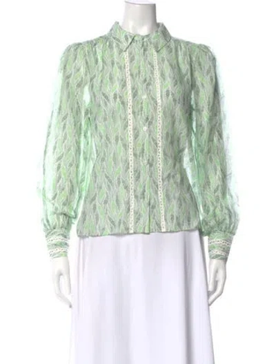 Pre-owned Me+em Floral Print Long Sleeve Blouse W/ Tags In Green