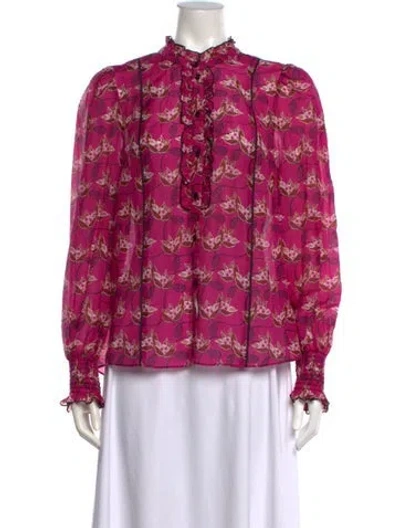 Pre-owned Me+em Floral Print Long Sleeve Blouse W/ Tags In Pink
