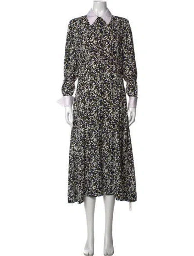 Pre-owned Me+em Floral Print Midi Length Dress In Black