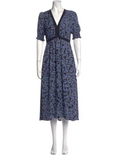 Pre-owned Me+em Floral Print Midi Length Dress In Black/blue