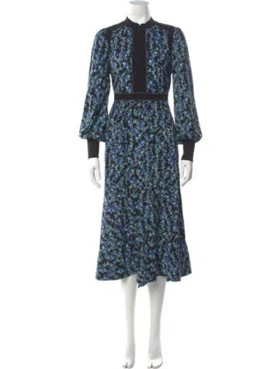 Pre-owned Me+em Floral Print Midi Length Dress In Black/blue