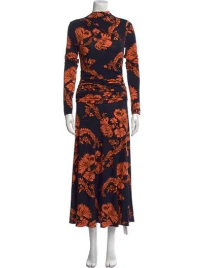 Pre-owned Me+em Floral Print Midi Length Dress In Blue