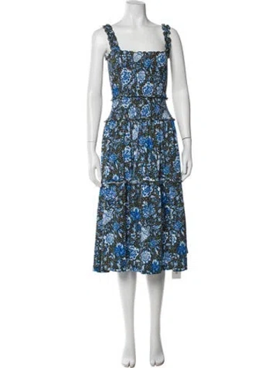 Pre-owned Me+em Floral Print Midi Length Dress In Blue