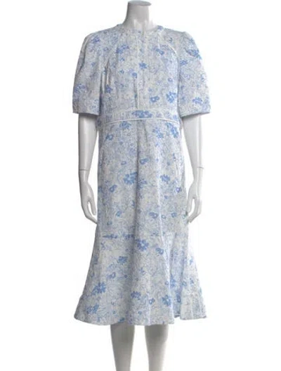 Pre-owned Me+em Floral Print Midi Length Dress In Blue