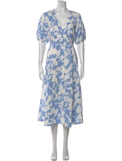 Pre-owned Me+em Floral Print Midi Length Dress In Blue
