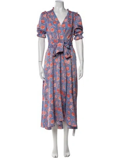 Pre-owned Me+em Floral Print Midi Length Dress In Blue