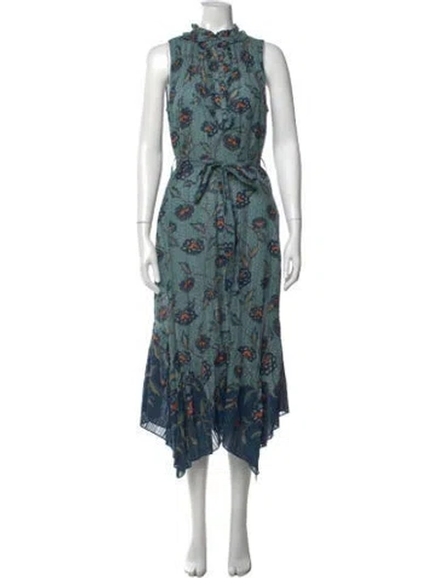 Pre-owned Me+em Floral Print Midi Length Dress In Blue