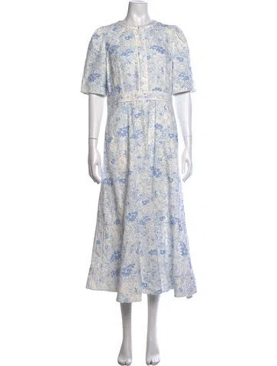 Pre-owned Me+em Floral Print Midi Length Dress In Blue