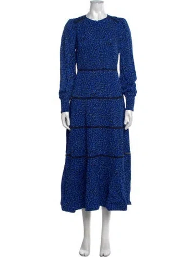 Pre-owned Me+em Floral Print Midi Length Dress In Blue