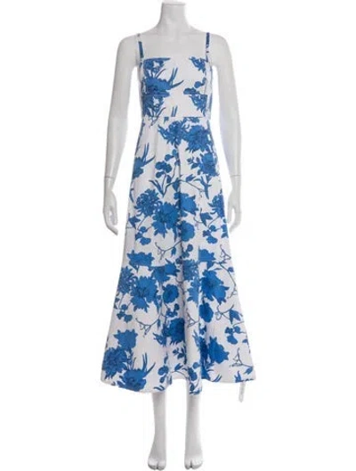 Pre-owned Me+em Floral Print Midi Length Dress In Blue/white