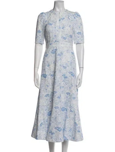 Pre-owned Me+em Floral Print Midi Length Dress In Blue/white
