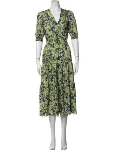 Pre-owned Me+em Floral Print Midi Length Dress In Green