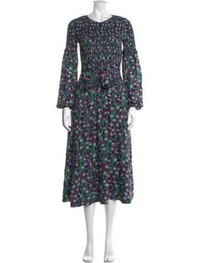 Pre-owned Me+em Floral Print Midi Length Dress In Green/purple