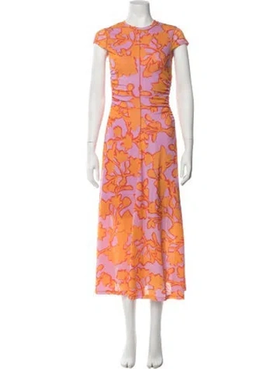 Pre-owned Me+em Floral Print Midi Length Dress In Orange