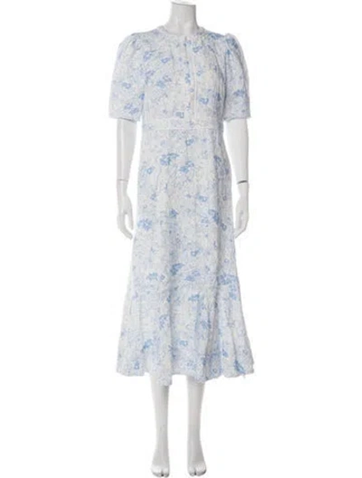 Pre-owned Me+em Floral Print Midi Length Dress W/ Tags In Blue