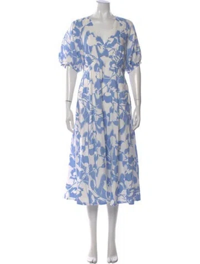 Pre-owned Me+em Floral Print Midi Length Dress W/ Tags In Blue