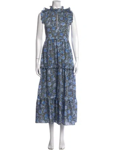 Pre-owned Me+em Floral Print Midi Length Dress W/ Tags In Blue