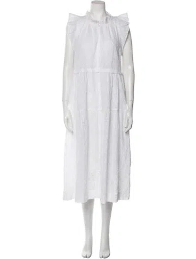 Pre-owned Me+em Floral Print Midi Length Dress In White