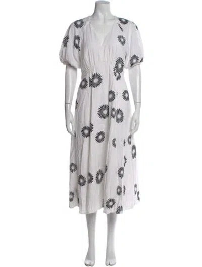 Pre-owned Me+em Floral Print Midi Length Dress In White