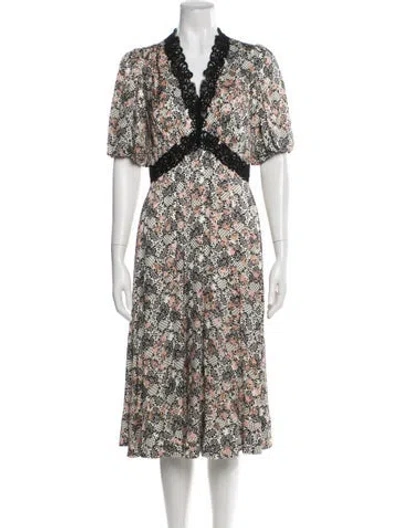 Pre-owned Me+em Floral Print Midi Length Dress In White
