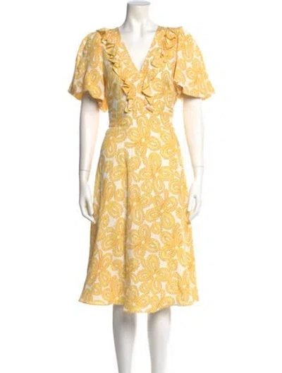 Pre-owned Me+em Floral Print Midi Length Dress In Yellow