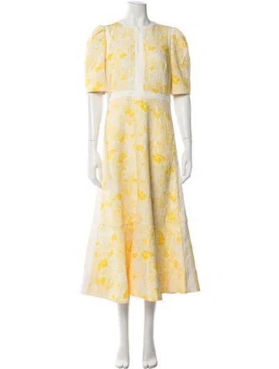 Pre-owned Me+em Floral Print Midi Length Dress In Yellow
