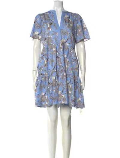 Pre-owned Me+em Floral Print Mini Dress In Blue