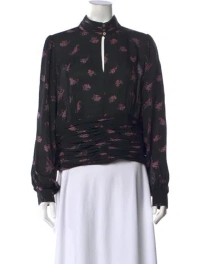 Pre-owned Me+em Floral Print Mock Neck Blouse In Black