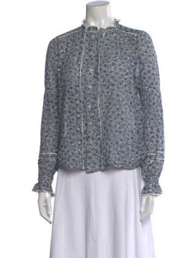 Pre-owned Me+em Floral Print Mock Neck Blouse In Blue