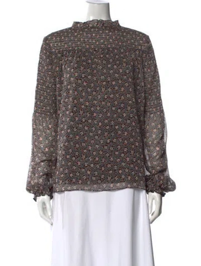 Pre-owned Me+em Floral Print Mock Neck Blouse In Multi
