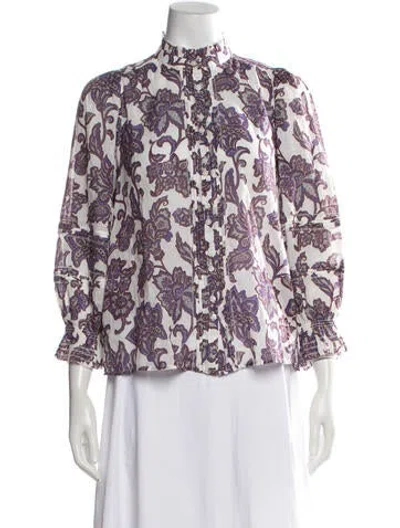 Pre-owned Me+em Floral Print Mock Neck Blouse In Multicolor