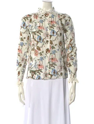 Pre-owned Me+em Floral Print Mock Neck Blouse W/ Tags In Neutral
