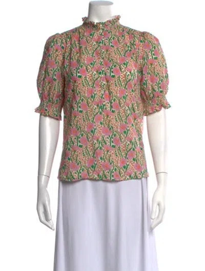 Pre-owned Me+em Floral Print Mock Neck Top In Pink