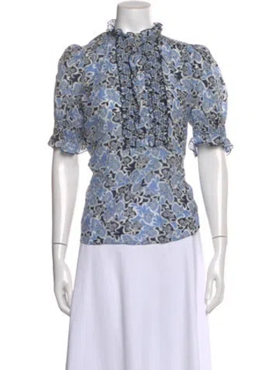Pre-owned Me+em Floral Print Short Sleeve Blouse In Blue