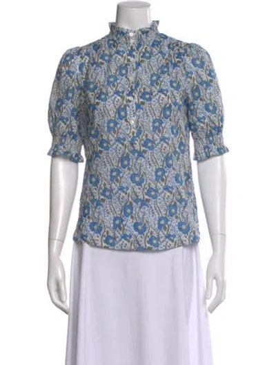 Pre-owned Me+em Floral Print Short Sleeve Blouse In Blue