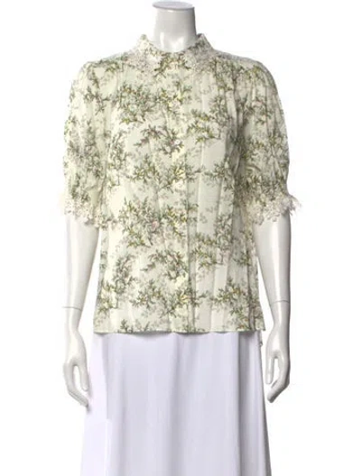Pre-owned Me+em Floral Print Short Sleeve Blouse In Green