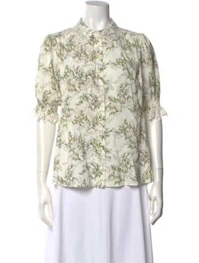 Pre-owned Me+em Floral Print Short Sleeve Blouse In Green