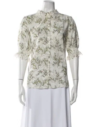 Pre-owned Me+em Floral Print Short Sleeve Blouse In Green