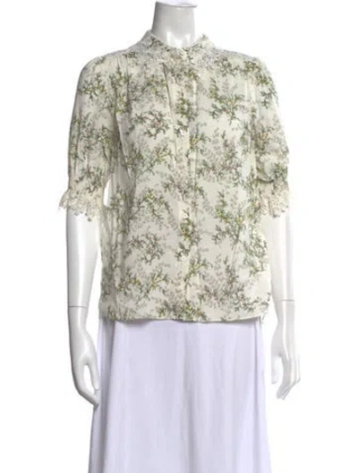 Pre-owned Me+em Floral Print Short Sleeve Blouse In Green