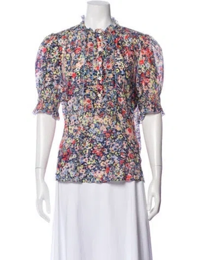 Pre-owned Me+em Floral Print Short Sleeve Blouse In Multi