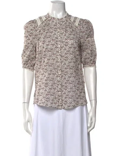 Pre-owned Me+em Floral Print Short Sleeve Blouse In Multicolor