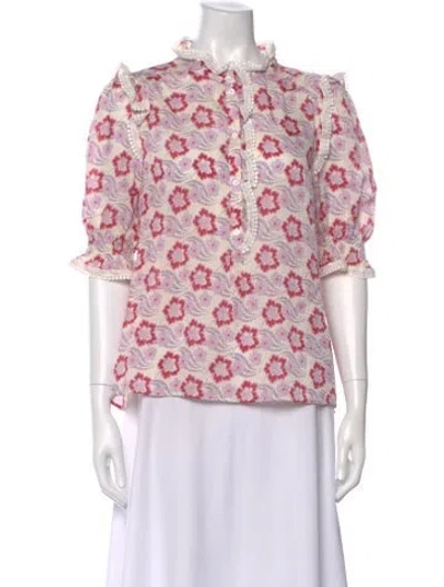 Pre-owned Me+em Floral Print Short Sleeve Blouse In Pink