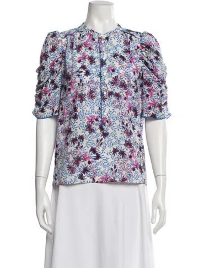 Pre-owned Me+em Floral Print Short Sleeve Blouse In White