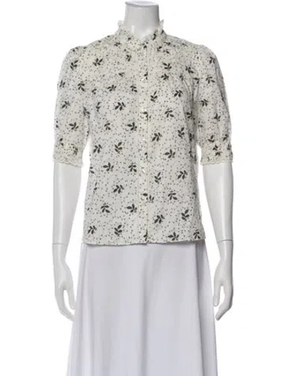 Pre-owned Me+em Floral Print Short Sleeve Blouse In White