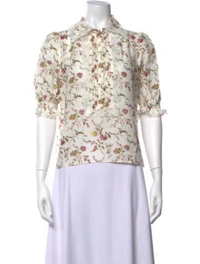 Pre-owned Me+em Floral Print Short Sleeve Blouse In White