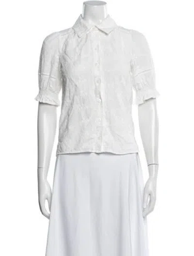 Pre-owned Me+em Floral Print Short Sleeve Blouse In White