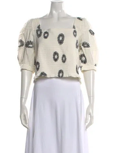 Pre-owned Me+em Floral Print Square Neckline Crop Top In Neutral