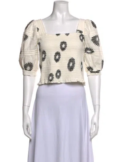 Pre-owned Me+em Floral Print Square Neckline Crop Top In Neutrals