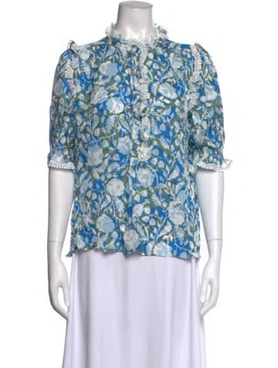 Pre-owned Me+em Floral Print Three-quarter Sleeve Blouse In Blue