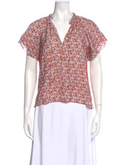 Pre-owned Me+em Floral Print V-neck Blouse In Red